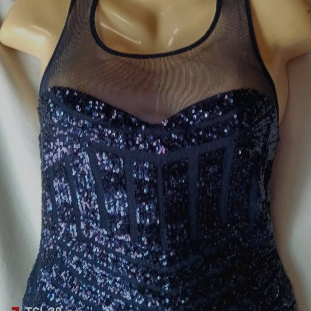 Junior's Navy Blue Sequined Sleeveless Cocktail Dress Size Small